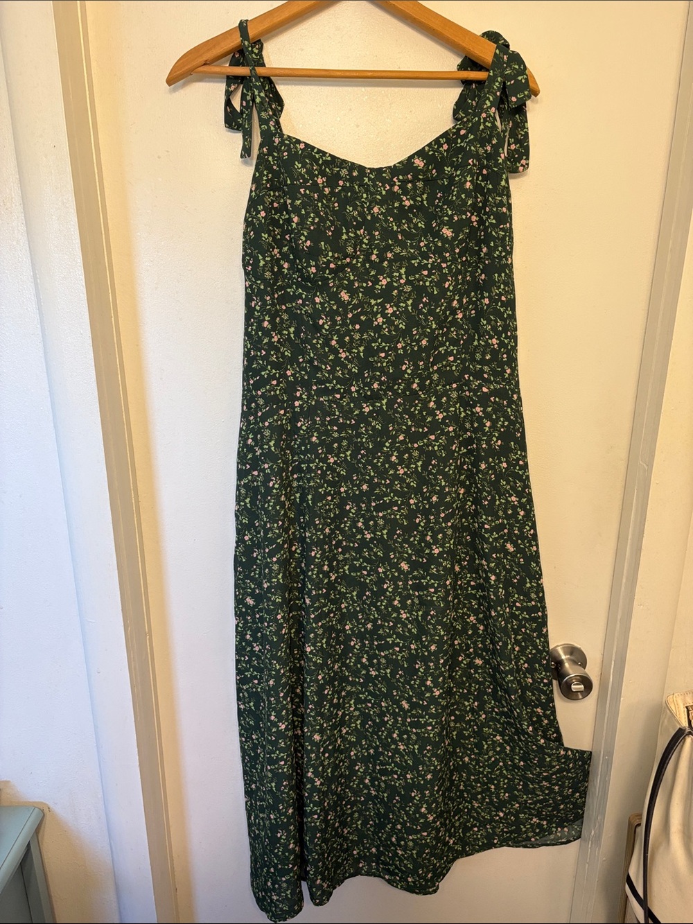 RIHOAS Dark Green Floral Tie-Shoulder Maxi Dress
